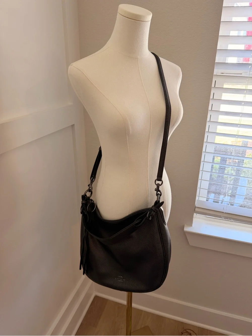Coach Pebbled Leather Hobo Bag in Charcoal